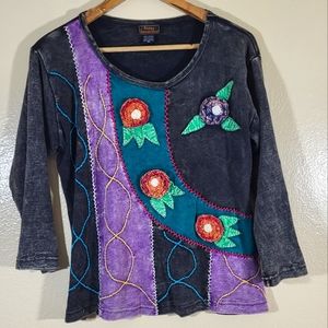 Rising Intrenational Boho Embroidered Long Sleeve Shirt